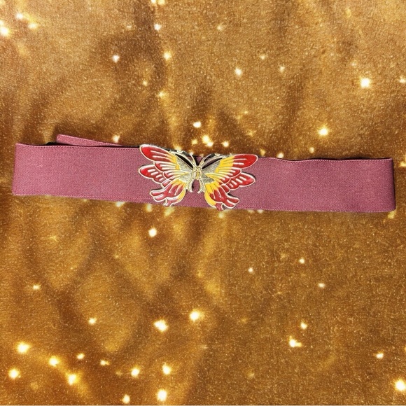 Vintage Accessories - Vintage Butterfly Elastic Bohemian Hippie Belt